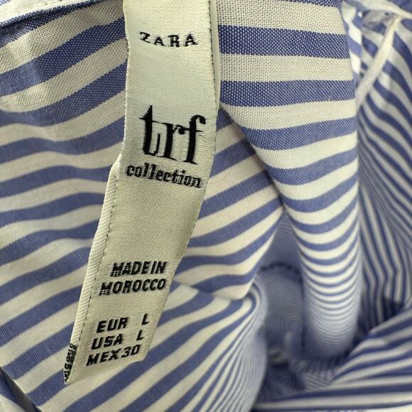 Zara TRF Collection Shirt Dress WMNS L Blue/White Striped Button Up Short Sleeve - Picture 5 of 5
